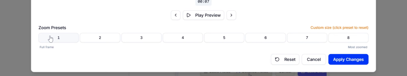 Frame selection buttons in the Media Editor